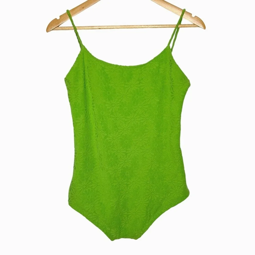 Free People Juillet‎ Pfeifer Playsuit Swimsuit L Green Scoop-Neck Textured Fairy